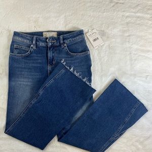 Free People Jeans Dark Denim Flared Raw Hem